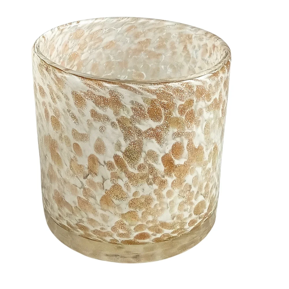 Pier 1 Imports Speckled Glass Candle Holder Shimmery White Gold